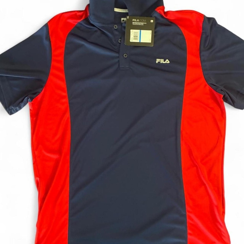 NWT. Fila red and navy blue color-blocked polo shirt. Men's size XL